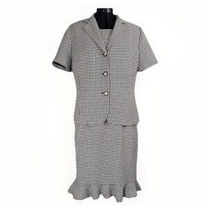 VTG Danny Nicole Houndstooth Dress Jacket 2 PC Set 14 Ruffle Hem Dark Academia